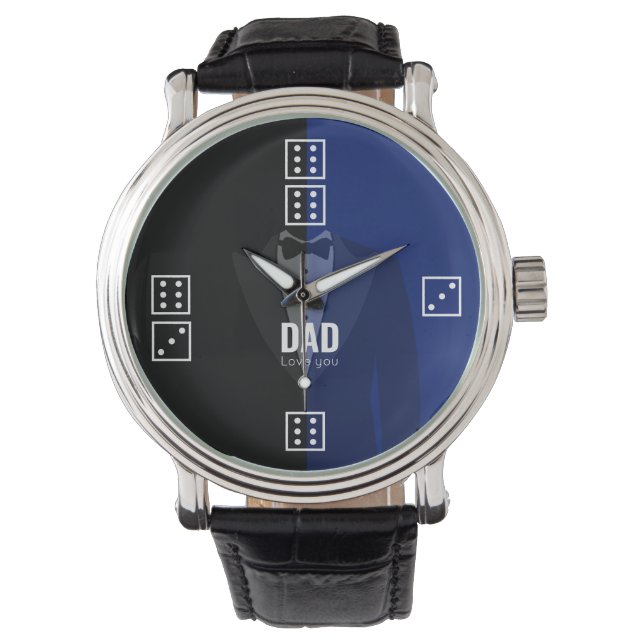 Dice polka dots dice pattern blue/black  watch (Front)