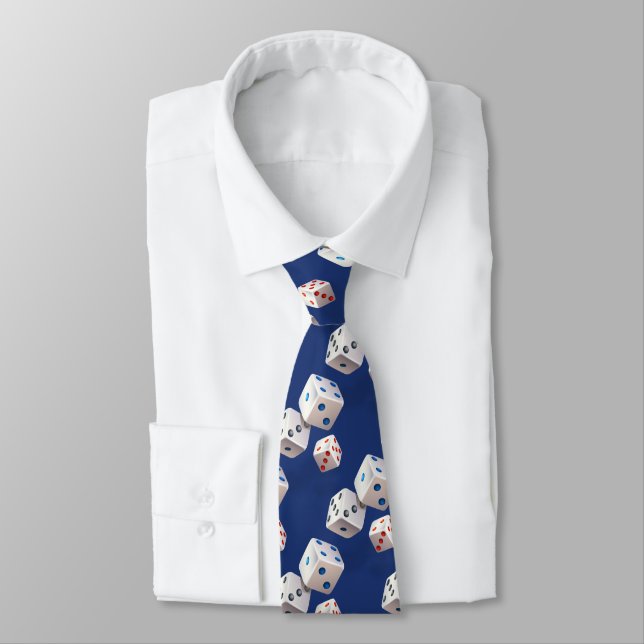Dice With Colourful Dots On Navy Tie (Tied)