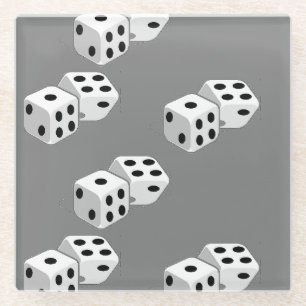 Dices on grey pattern glass coaster