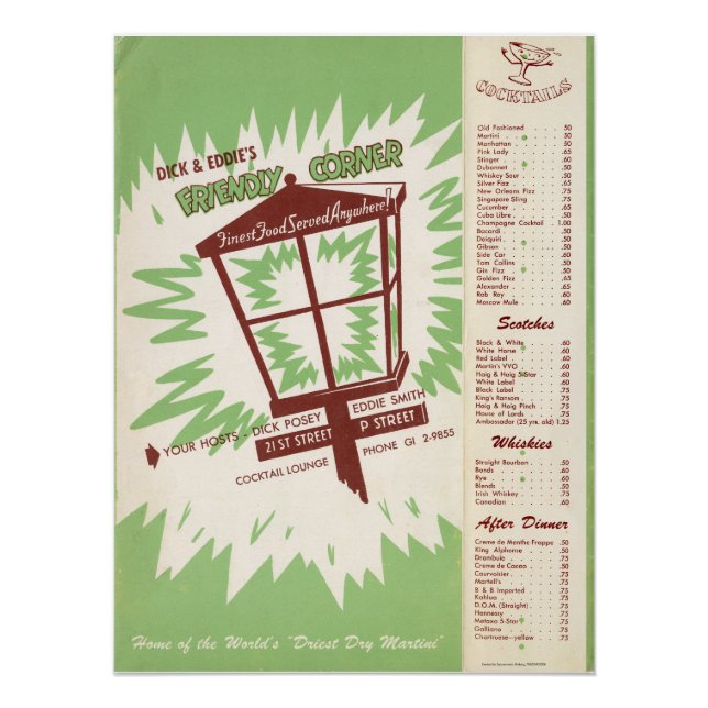 Dick & Eddie's Menu Poster (Front)