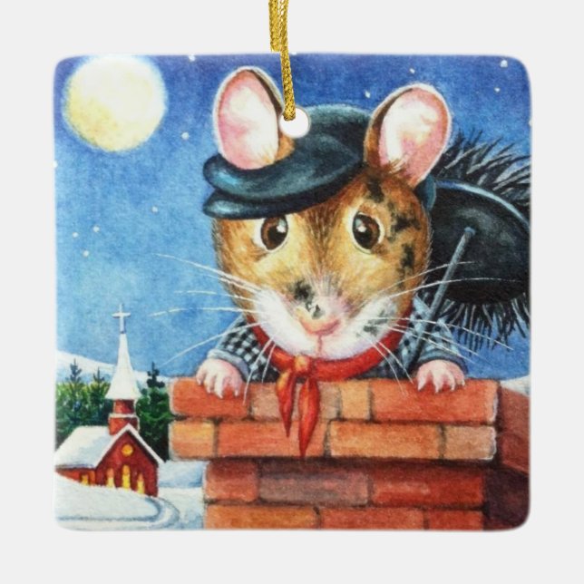 Dickens Christmas Chimney Sweep Mouse Art Ceramic Ornament (Front)