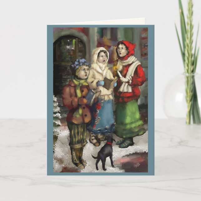 Dickensian Christmas Carolers Painting Personalise Holiday Card (Front)