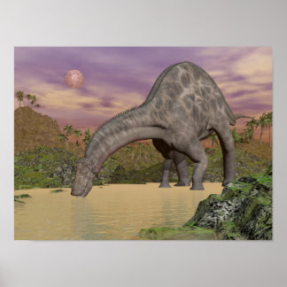 Dicraeosaurus dinosaur drinking - 3D render Poster