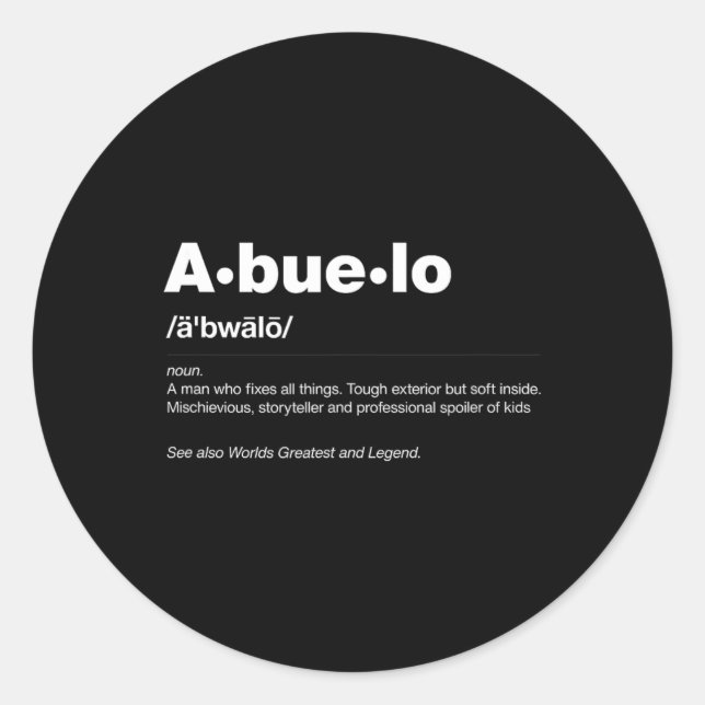 Dictionary Definition Fathers Day Gift Grandpa Abu Classic Round Sticker (Front)