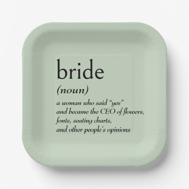 Dictionary Definition for BRIDE Paper Plate (Front)