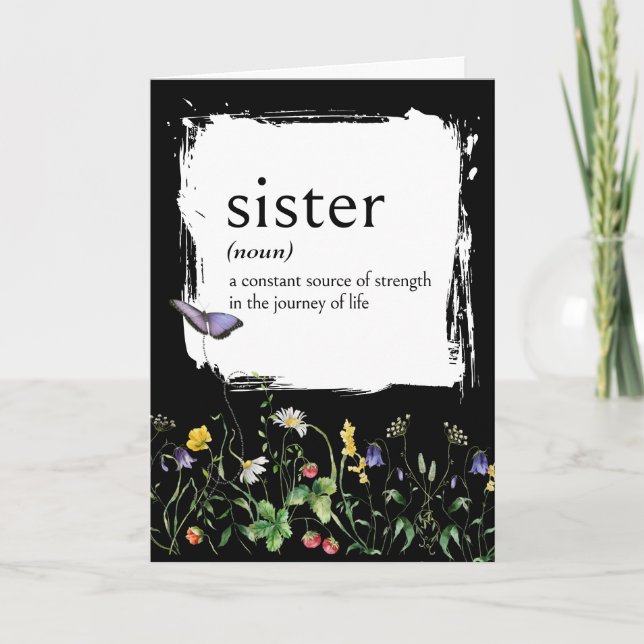 Dictionary Definition For SISTER With Wildflowers Card (Front)