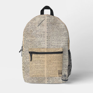 Dictionary Pages Printed Backpack