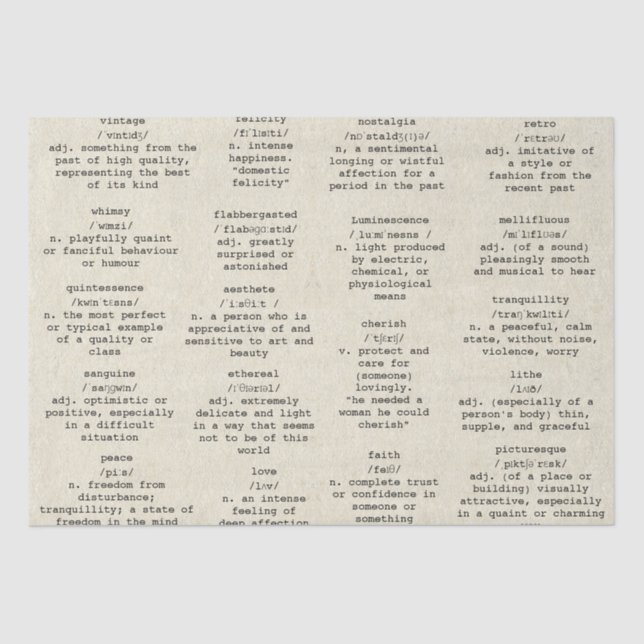 Dictionary Typewriter Words Antique Paper (Front)