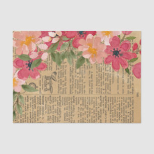 Dictionary Vintage Page with Flowers Decoupage Tissue Paper