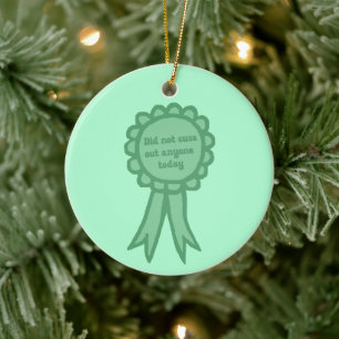 Did Not Cuss Out Teal Silly Award Ribbon Ceramic Tree Decoration