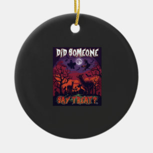 Did Someone Say Treat Halloween Alpaca Witch Moon  Ceramic Tree Decoration