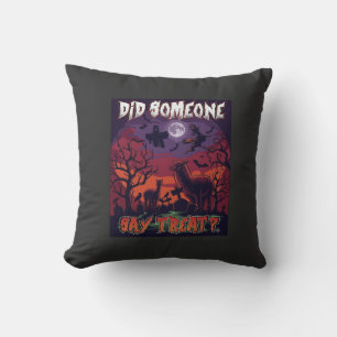 Did Someone Say Treat Halloween Alpaca Witch Moon  Cushion