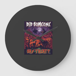 Did Someone Say Treat Halloween Alpaca Witch Moon  Large Clock