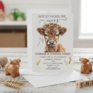 Did you Hear the Moos Boho Highland Cow Birthday   Invitation