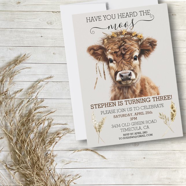Did you Hear the Moos Boho Highland Cow Birthday   Invitation (Creator Uploaded)