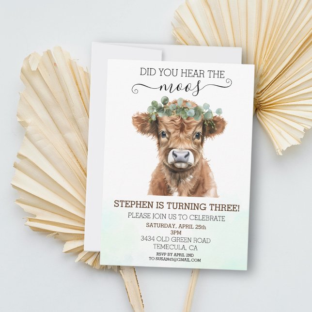Did you Hear the Moos Highland Cow Birthday  Invit Invitation (Creator Uploaded)
