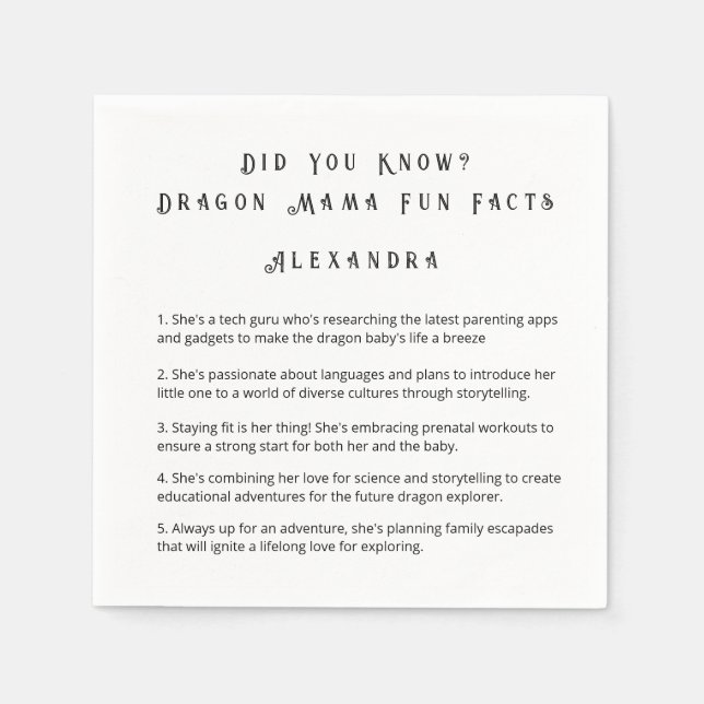 Did You Know? Dragon Mama Fun Facts  Napkin (Front)
