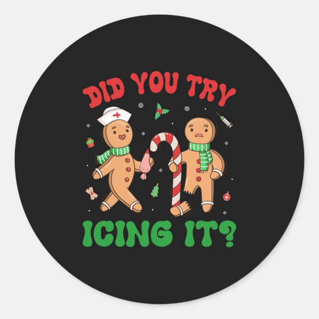did you try icing it retro christmas gingerbread n classic round sticker (Front)