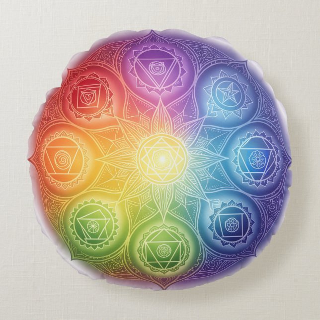 Die 7 Chakren´9 Round Cushion (Front)