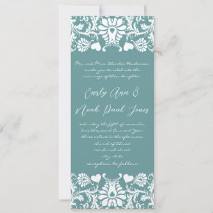 Die Cut Aqua Blue Damask Wedding Invitation