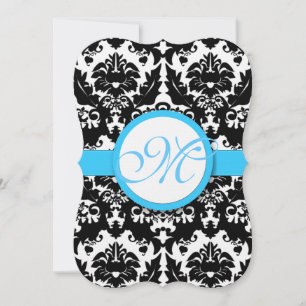 Die Cut Aqua Damask Heart Swirl Wedding Invite
