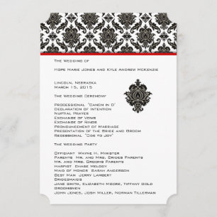 Die Cut Black Damask Red Trim Wedding Program Programme