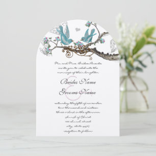 Die Cut Lovebird Aqua & Pink Wedding Invite