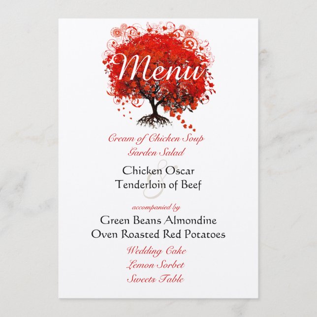 Die Cut Rustic Vintage Red Tree Wedding Menu (Front)