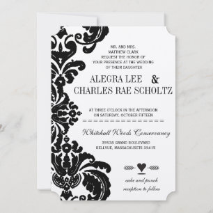 Die Cut Vintage Black Damask Wedding Invitation