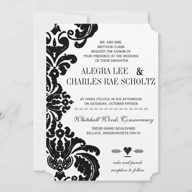 Die Cut Vintage Black Damask Wedding Invitation (Back)