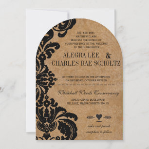 Die Cut Vintage Black Damask Wedding Invitation