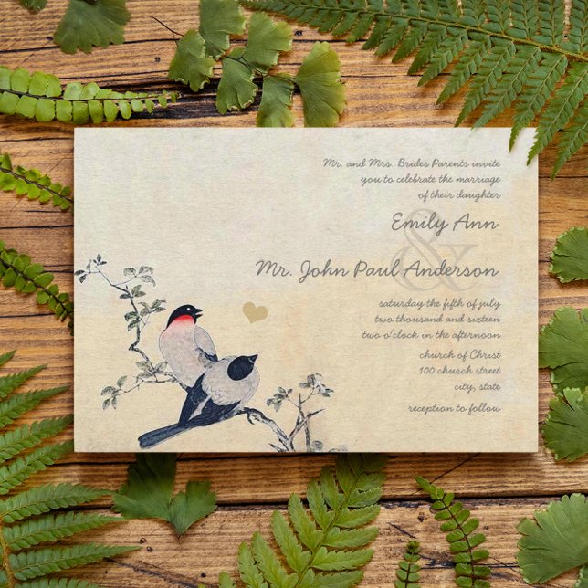 Die Cut Vintage Cherry Blossom Chickadee Wedding Invitation (Creator Uploaded)