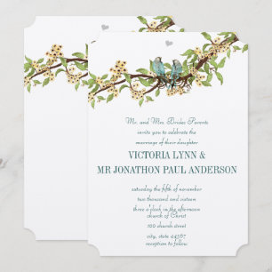 Die Cut Yellow Teal Aqua Blue Bird Wedding Invites