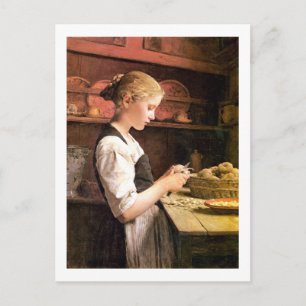 Die kleine Kartoffelschälerin Girl Peeling Potatos Postcard