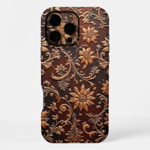 Die-pressed floral embossed leather design iPhone 16 pro max case