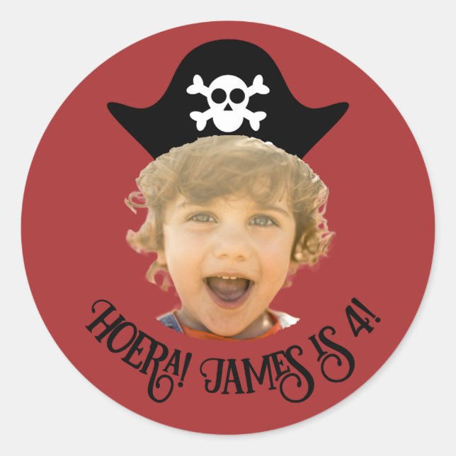 Dieprood Piraten Foto Sticker – Eigen Naam -  (Front)