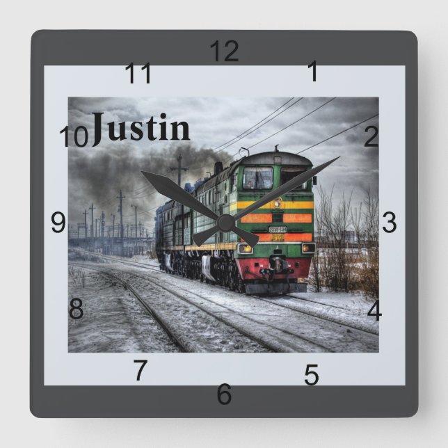 Diesel Locomotive Square Wall Clock (Front)