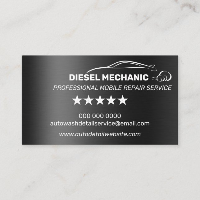 Diesel Mechanic Automotive Repair Service Metal Business Card (Front)