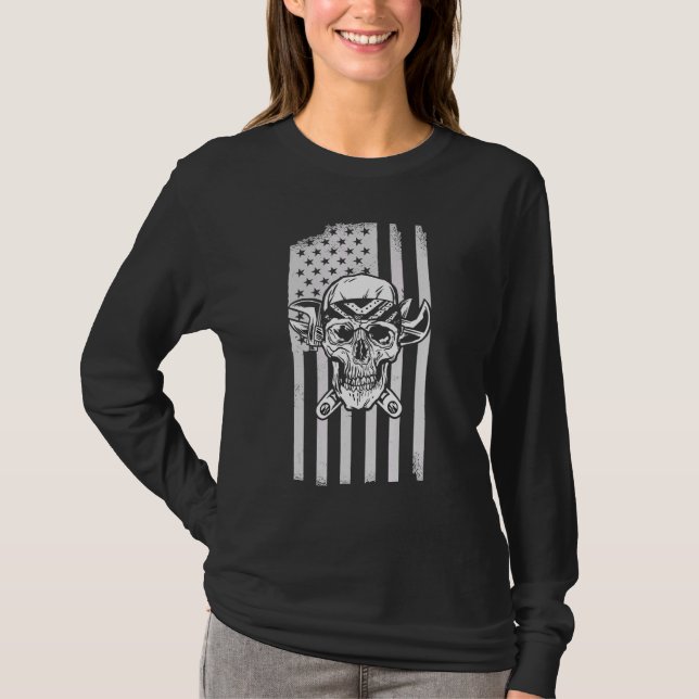 Diesel Mechanic Car Fixing American Flag Auto Repa T-Shirt (Front)