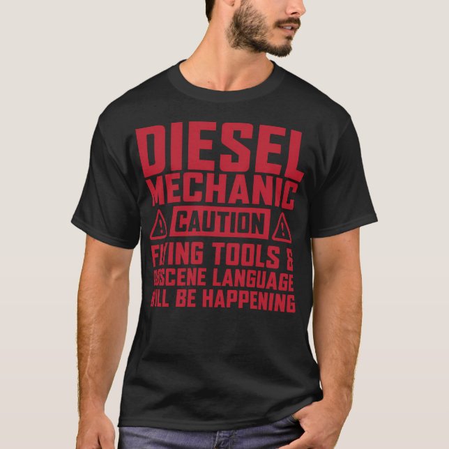 Diesel Mechanic Flying Tools Funny T-Shirt (Front)