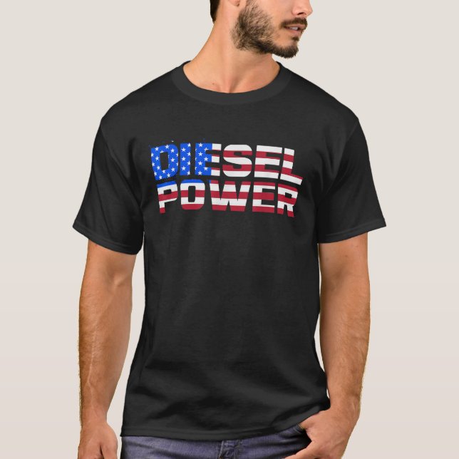 Diesel Power American Flag Funny Truck Mechanic Gi T-Shirt (Front)