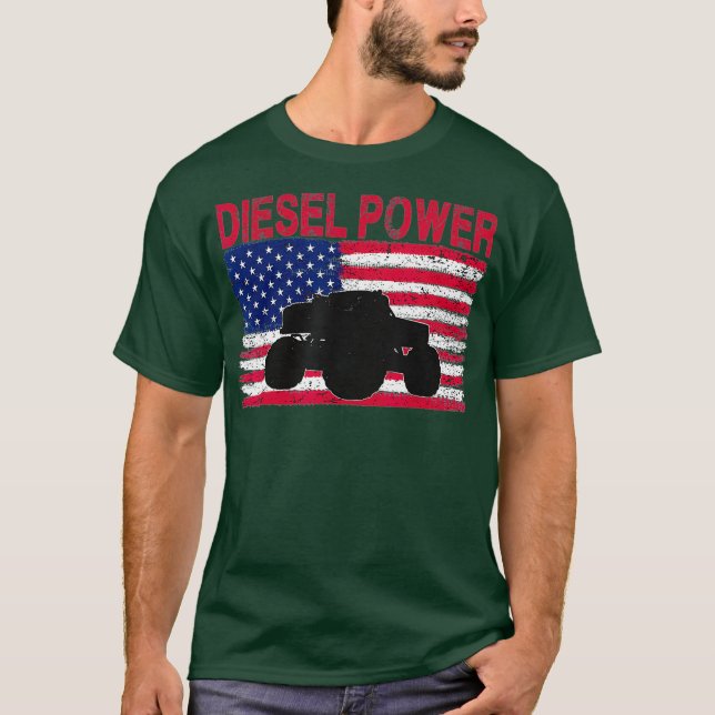 Diesel Power Flag  Truck Turbo Mechanic T-Shirt (Front)