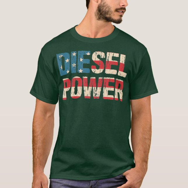 Diesel Power Flag  Truck Turbo Mechanic T-Shirt (Front)