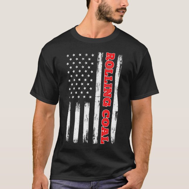 Diesel Rolling Coal American Flag Turbo Truck T-Shirt (Front)