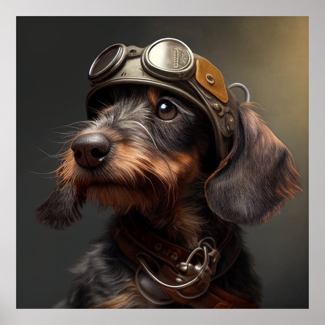 Dieselpunk Wirehaired Dachshund Steampunk Goggles Poster (Front)