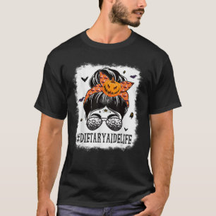 Dietary Aide Messy Bun Spooky Pumpkin Halloween Co T-Shirt