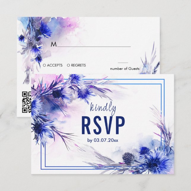 Dietary choice with QR code Cornflower Reverie  RSVP Card (Front/Back)