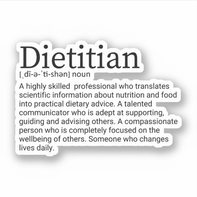 Dietician Definition, Dietetics Gift Sticker (Front)