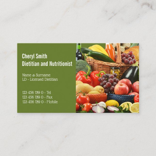 Dietician Fruit Vegetable harvest basket photo Business Card (Front)