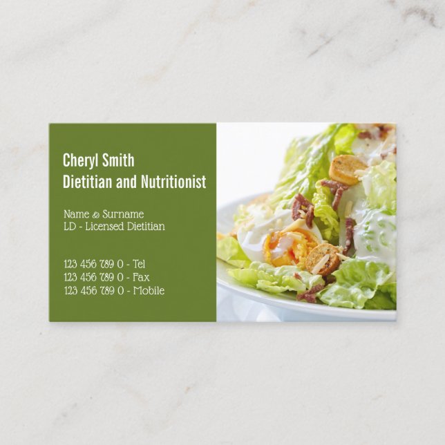 Dietician healthy Caesar salad egg bacon lettuce Business Card (Front)